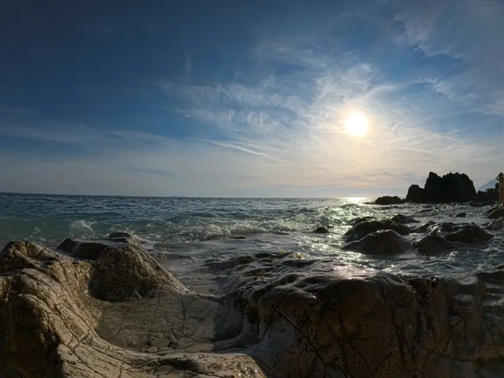 Sunset over the southern Albanian coast near Saranda