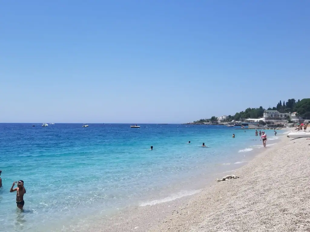 Dhermi Beach turquoise water from above