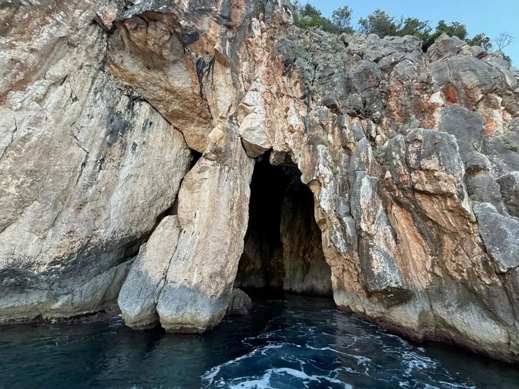 Pirate's Cave sea entrance on the Albanian Riviera coast