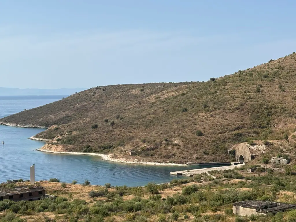 The bay and coastline around the Porto Palermo submarine tunnel