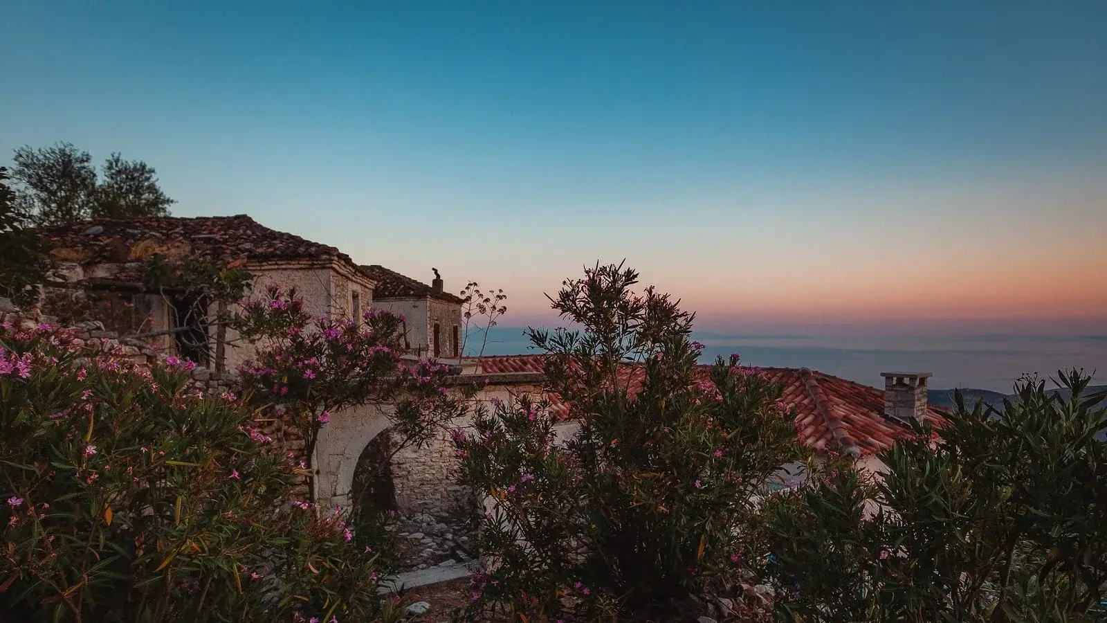 Sunset view over Potami dining area near Himara