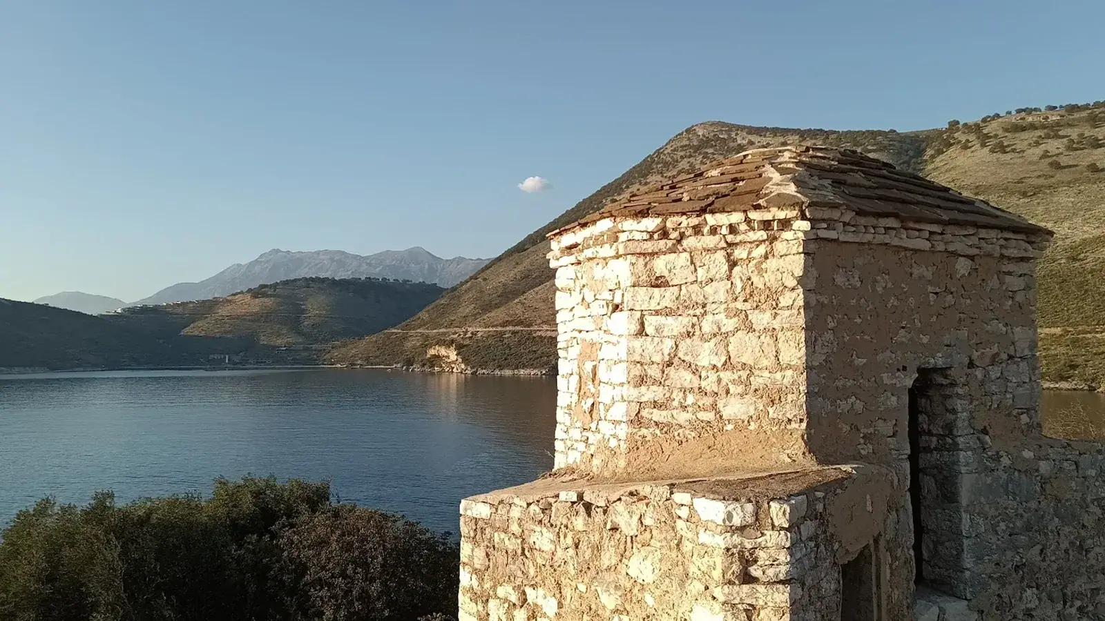 Himara sunset beach umbrella, corfu to himara cheapest route