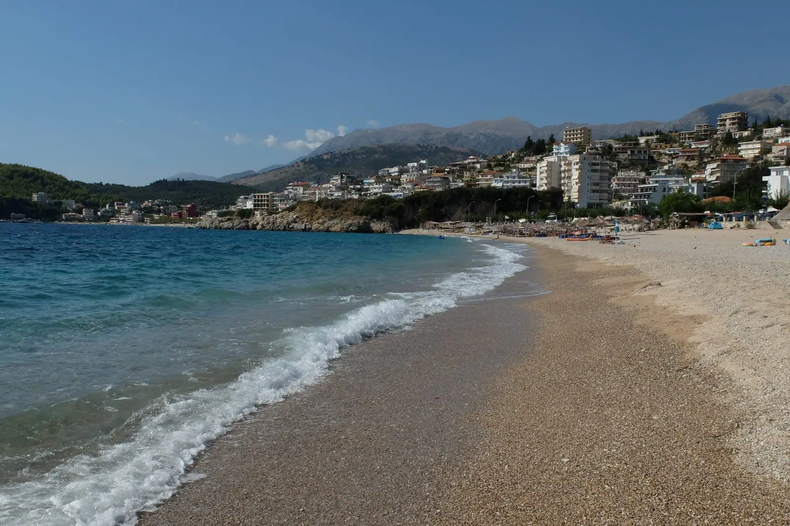 Himara's Spile urban beach and town seen from above