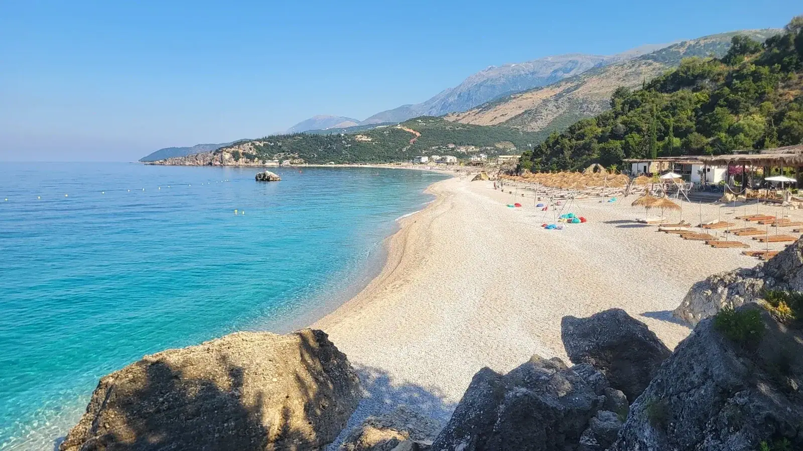 Himara spile bay panoramic aerial, himara bus station guide
