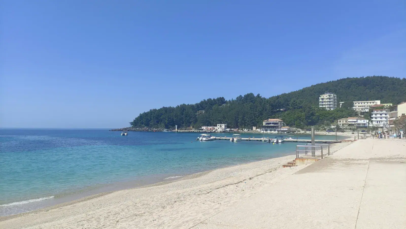 Himara pier and promenade area where most cash and card spending happens