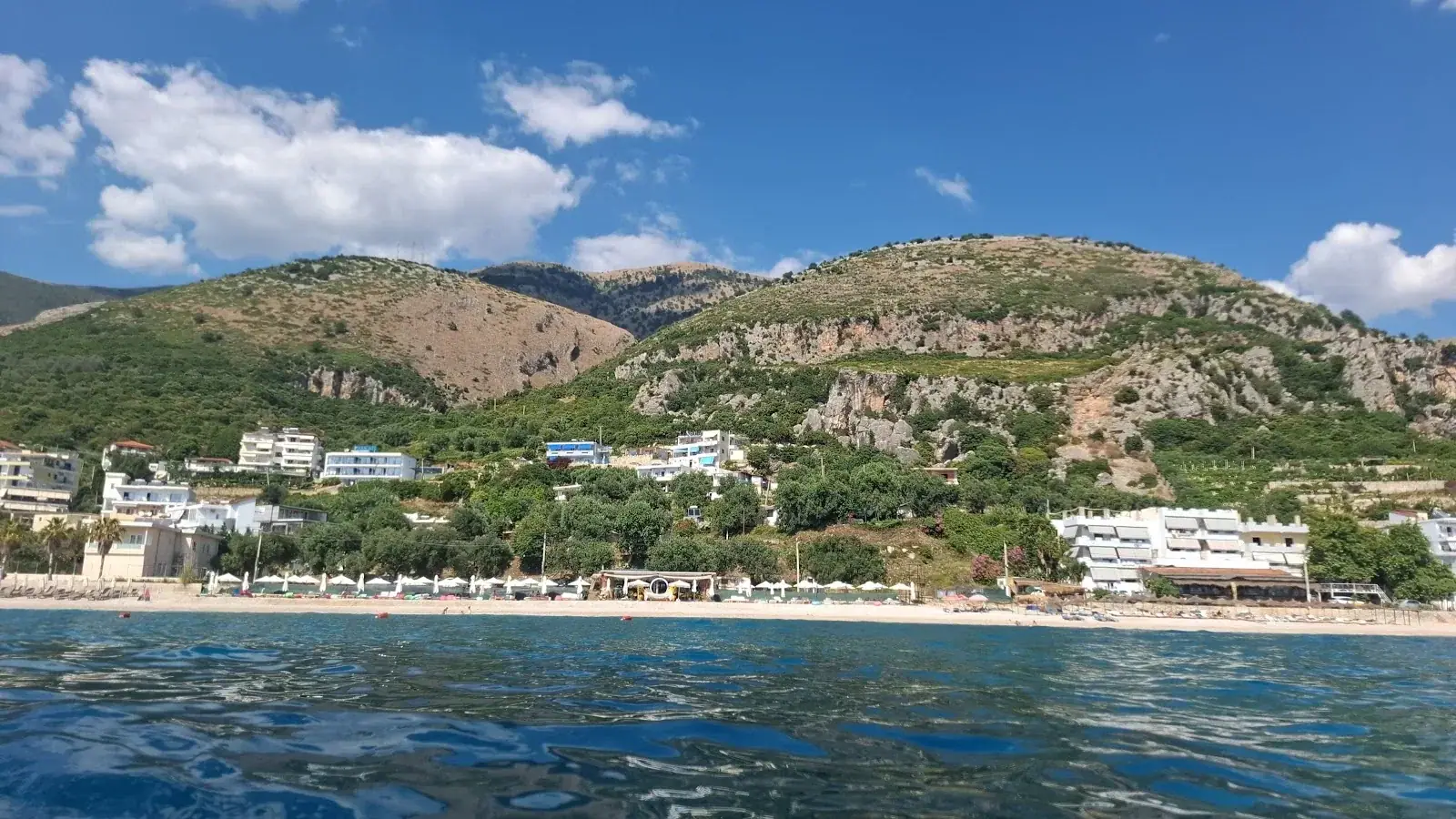 View of Himara town center where pharmacies are located along the main road