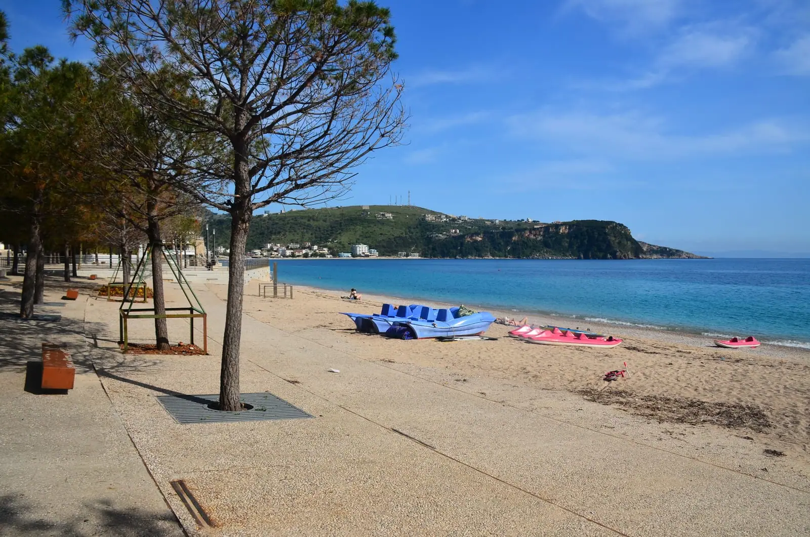 Himara's Spile promenade and beachfront seen from the waterfront