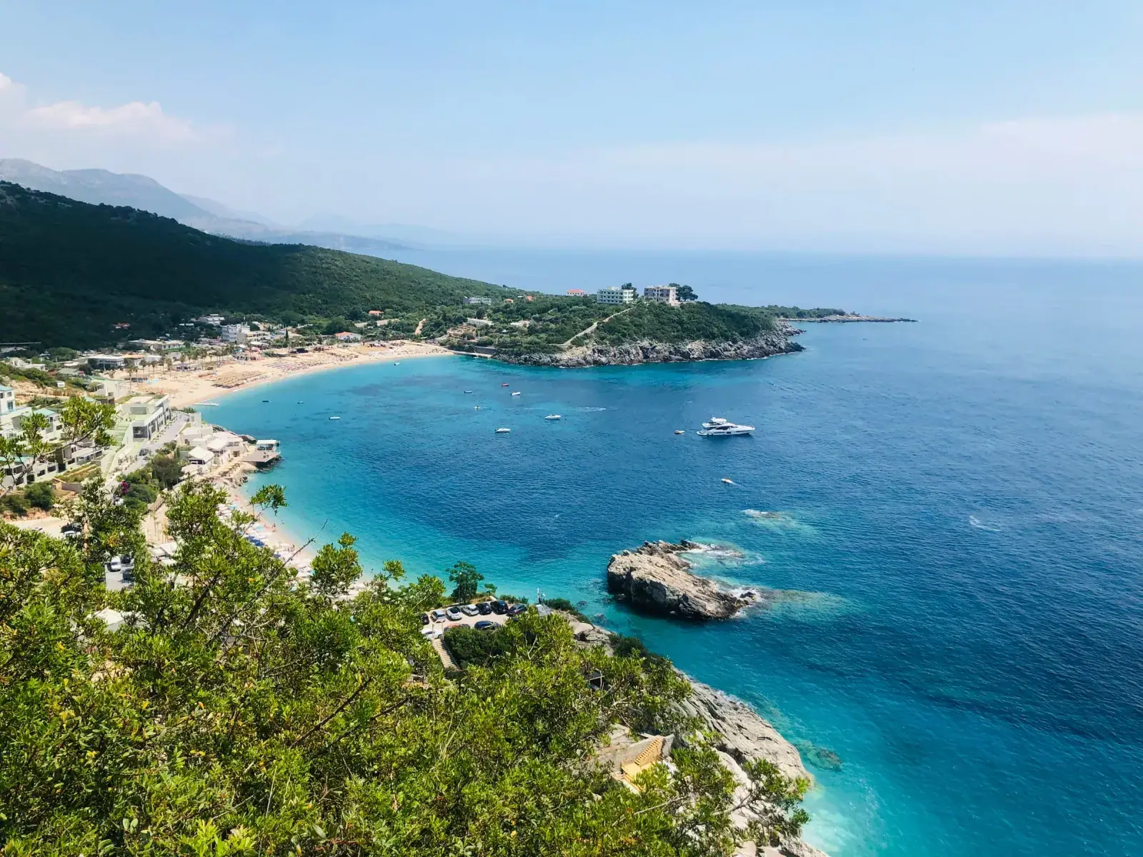 Aerial view of Jale Beach bay with turquoise water