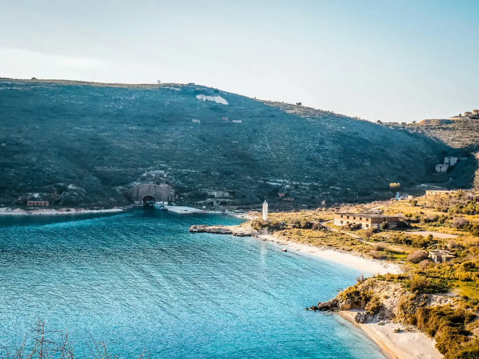 Porto Palermo submarine tunnel entrance from the bay