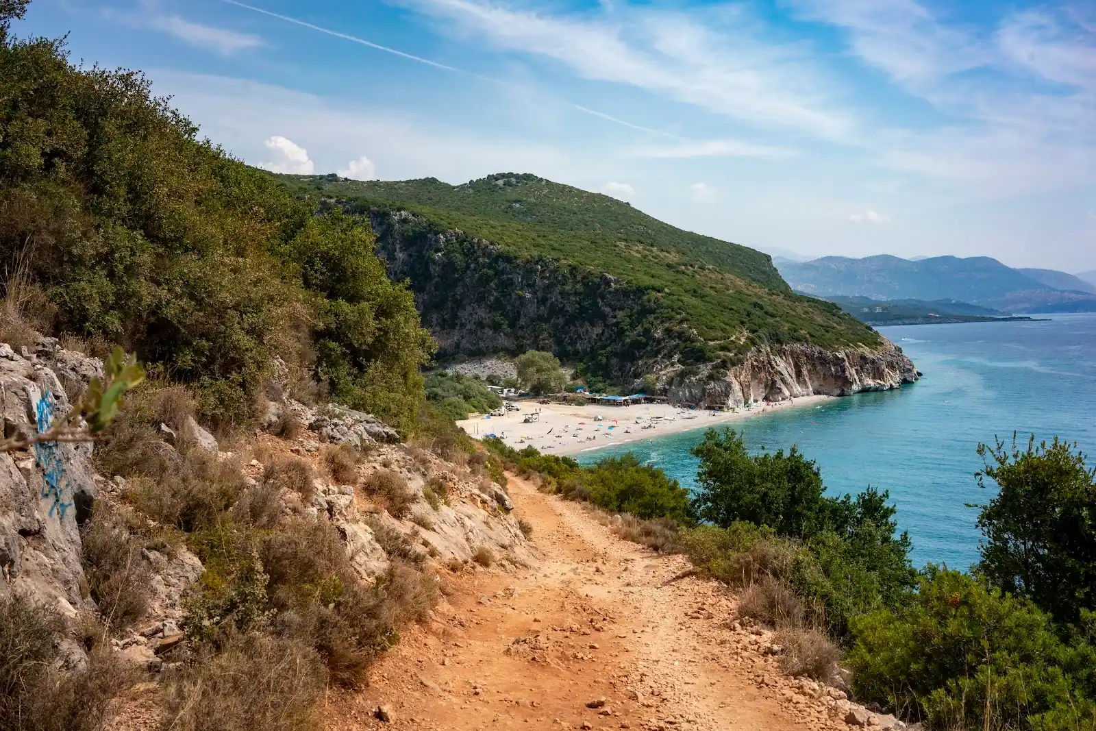 The dirt trail down to Gjipe Beach above the coastline