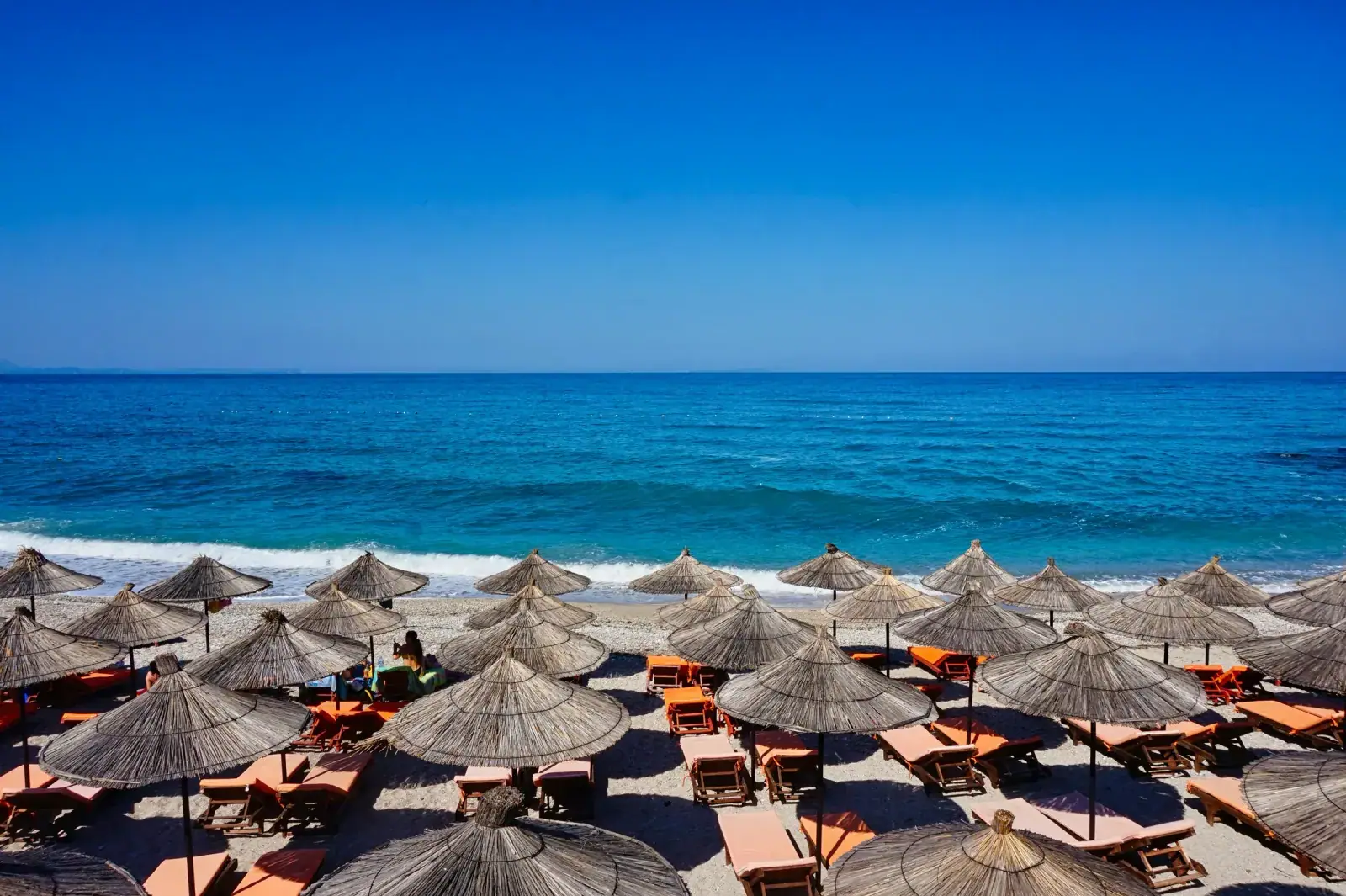 Aerial view of a quiet southern Albanian Riviera coast near Vasiliqi