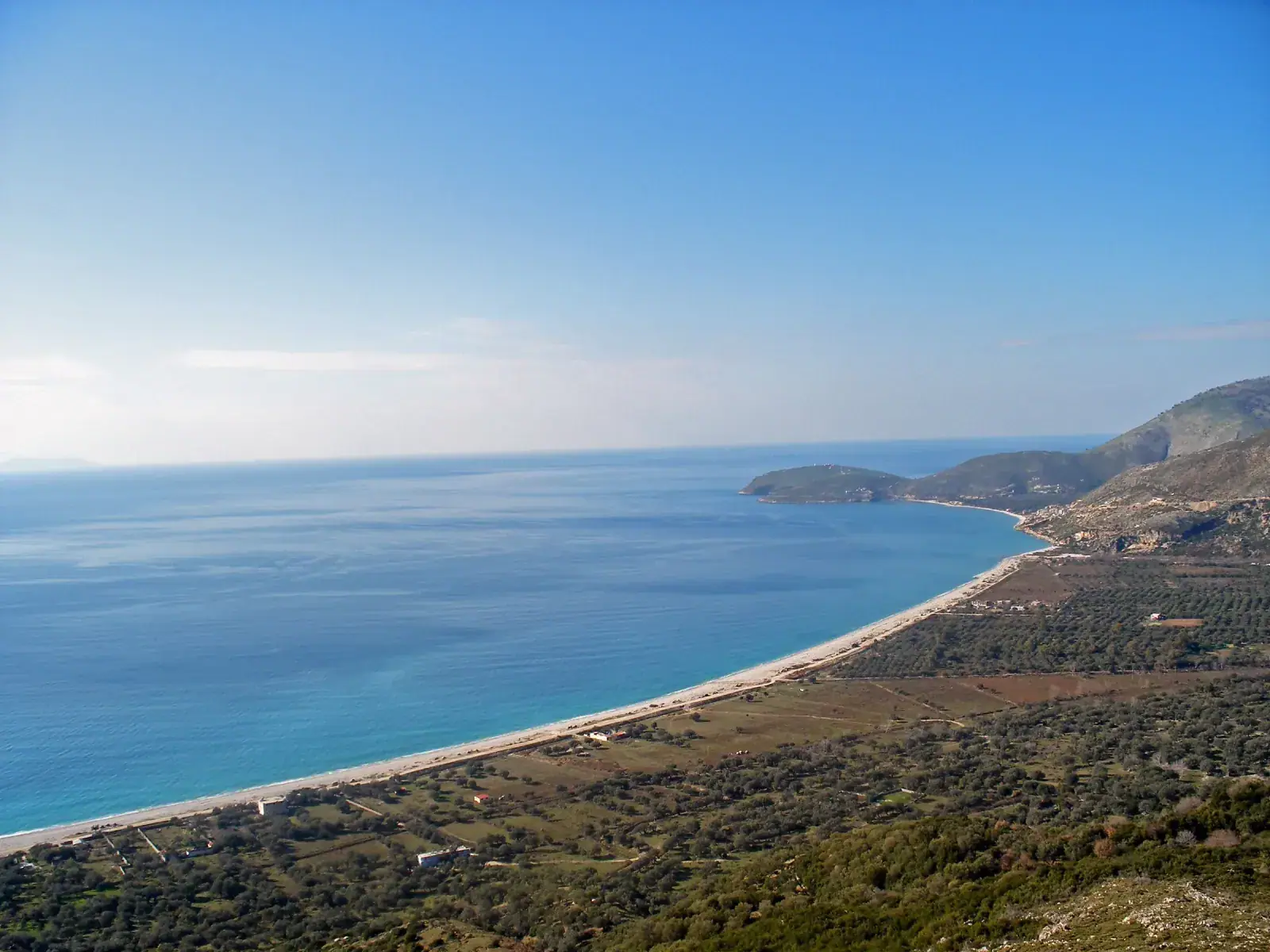 Borsh Beach stretching 7 km along the Albanian Riviera with deep blue shallow waters