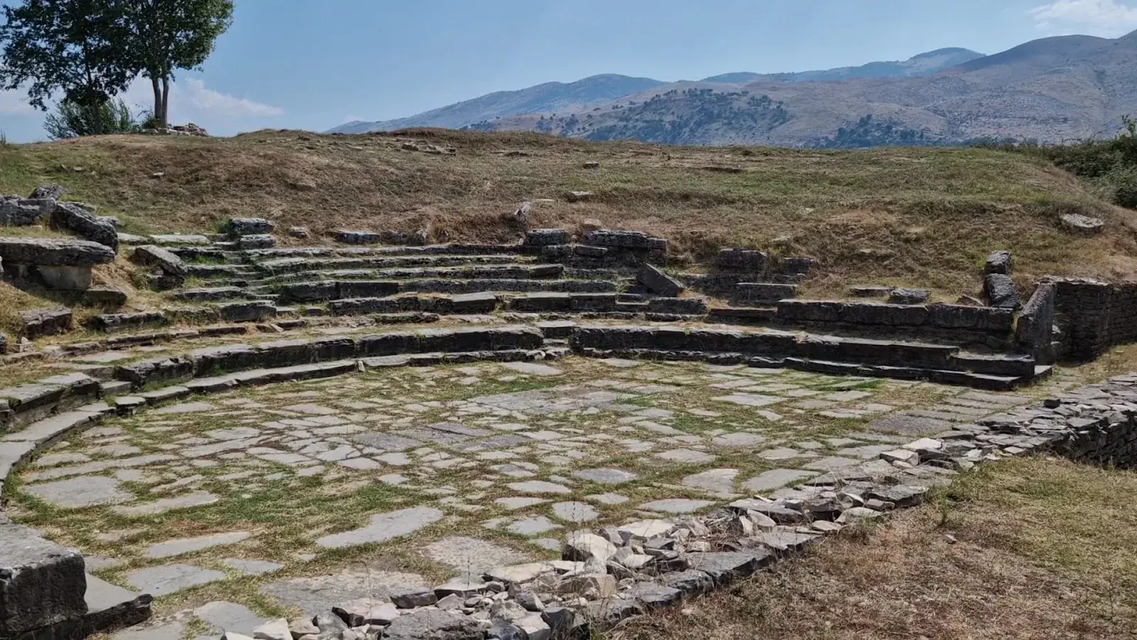 The Hadrianopolis theatre seating and paved orchestra from above