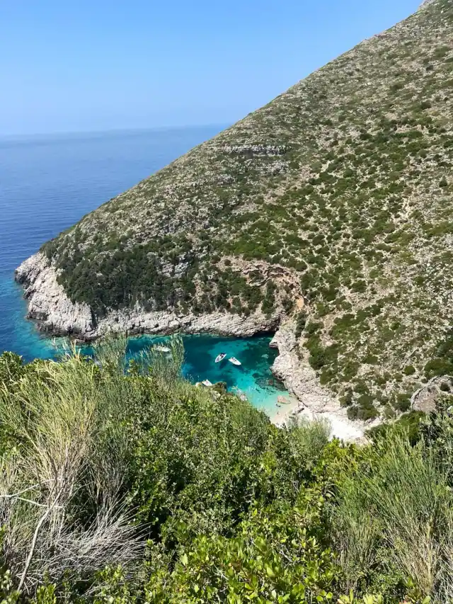 Aerial of the turquoise cove at Bear's Bay on the Karaburun coast