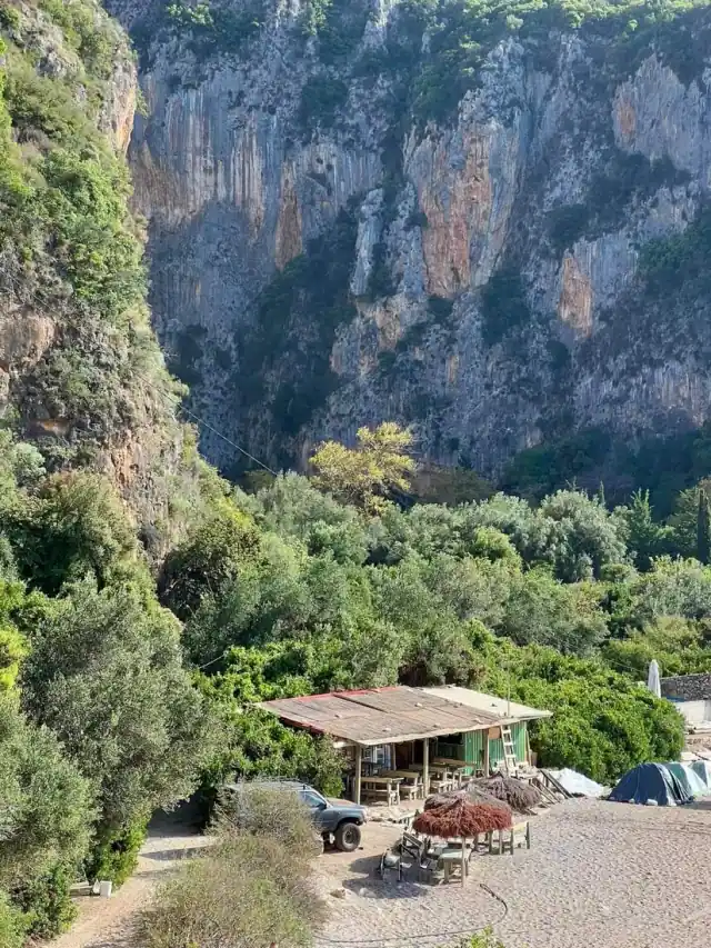 Gjipe Canyon walls above the camp at the canyon floor