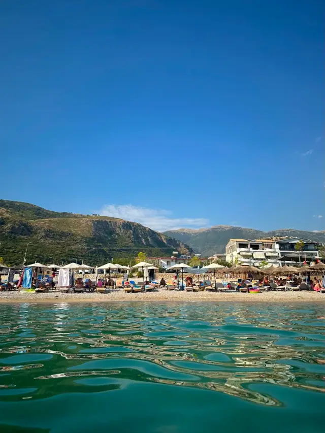 Livadhi beachfront bars seen from the water