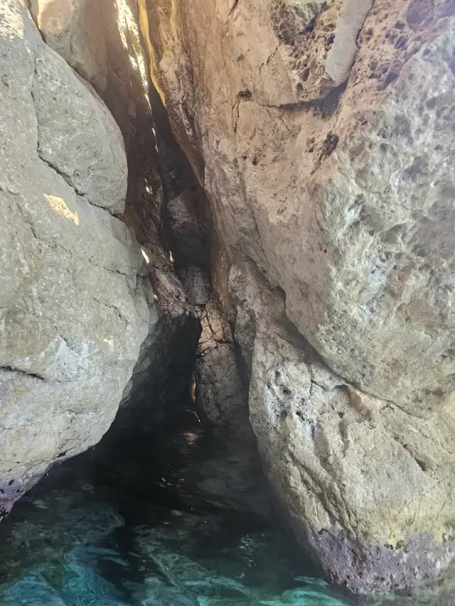Narrow cleft in the rock at the Monastery Caves